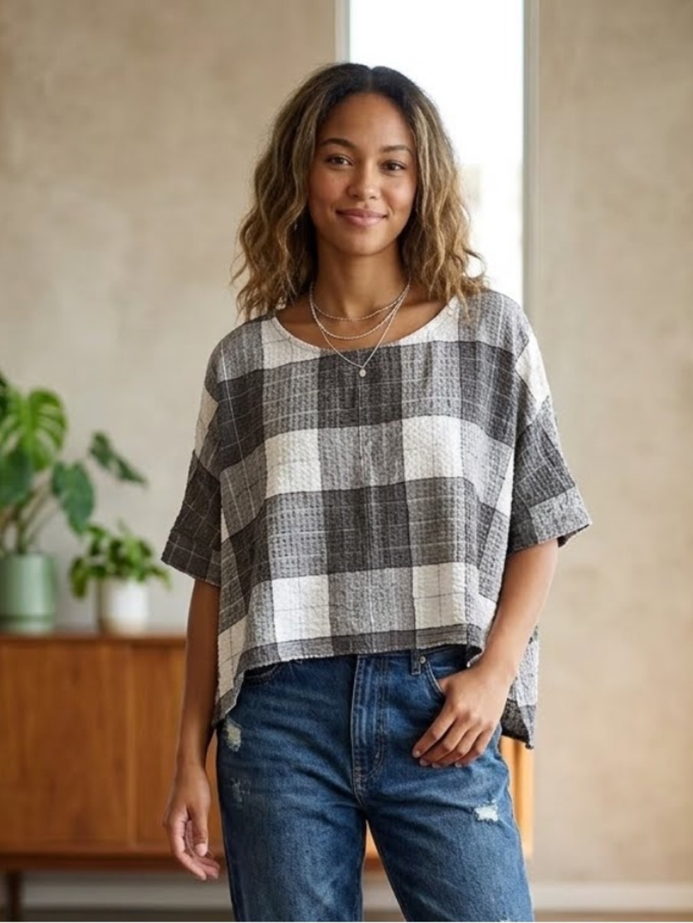 Sassy Boxy Plaid Crop Top 
Small